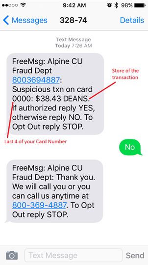 Example of Fraud Text Message