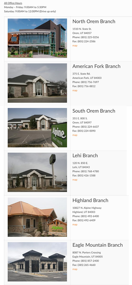 Alpine Credit Union branch locations