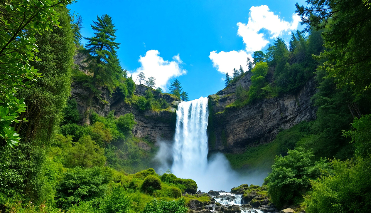 Beautiful waterfall in the forest. Waterfall in the mountains.